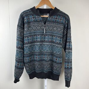 Vintage Demetre Ski Sweater 1/4 Zip Pullover Wool‎ Blend Snowflakes Mens Medium